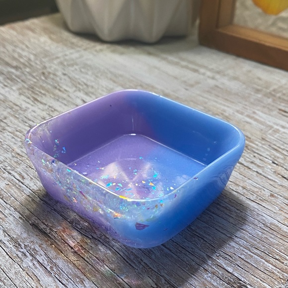 Jewelry Tray - Purple + Blue + Rainbow Iridescent Confetti - Square Dish - Picture 5 of 16